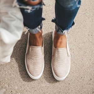 Taupe Snakeskin Slip-On Sneakers